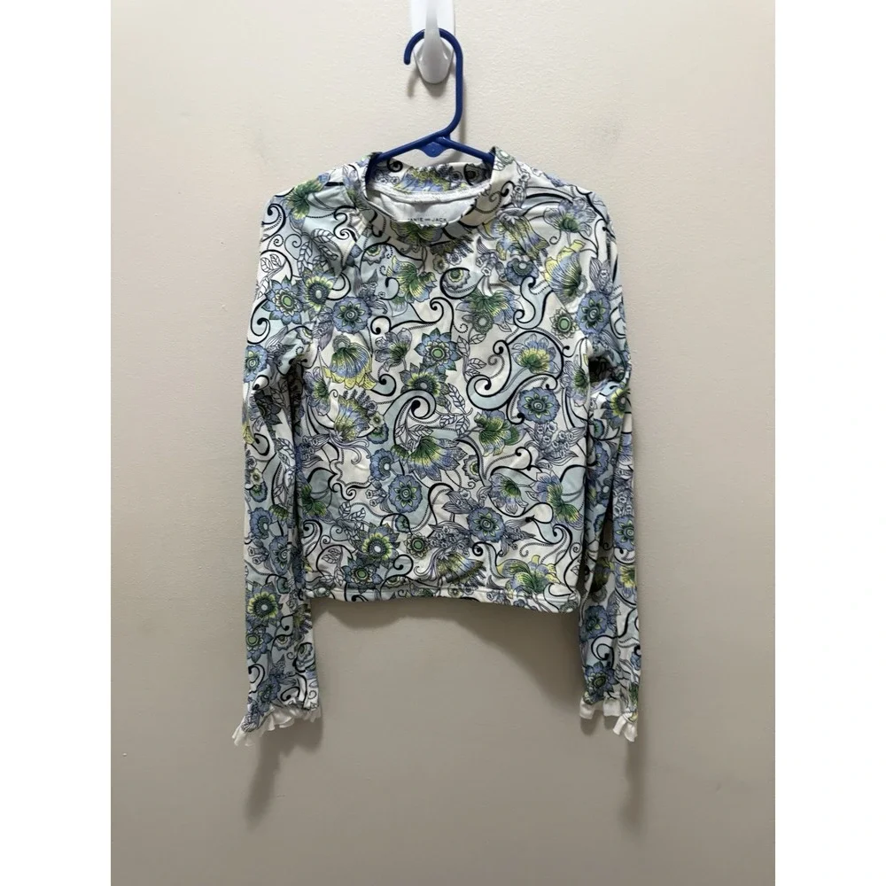 Janie and Jack Girls Long Sleeve Swim Rash Guard Top Size 7 Blue Green Floral